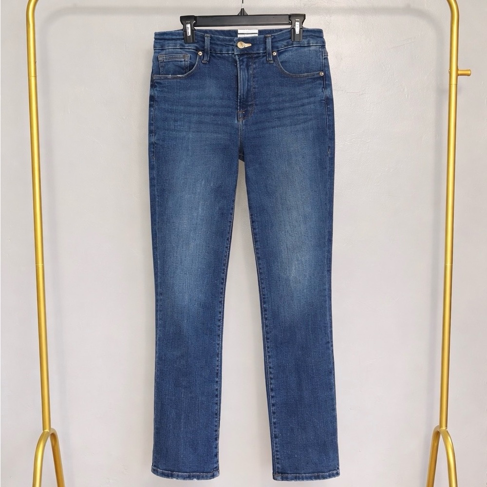 Good American Good Straight Compression Jeans 8/29 Sculpting Stretch Blue Jeans